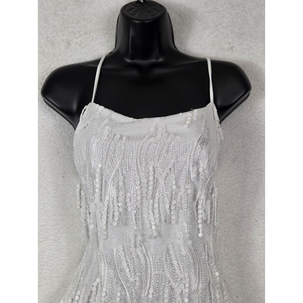 Lulus Fringe‎ Mini Dress XL White Sequin Backless Flapper Gatsby Party Prom NWT - Picture 5 of 12